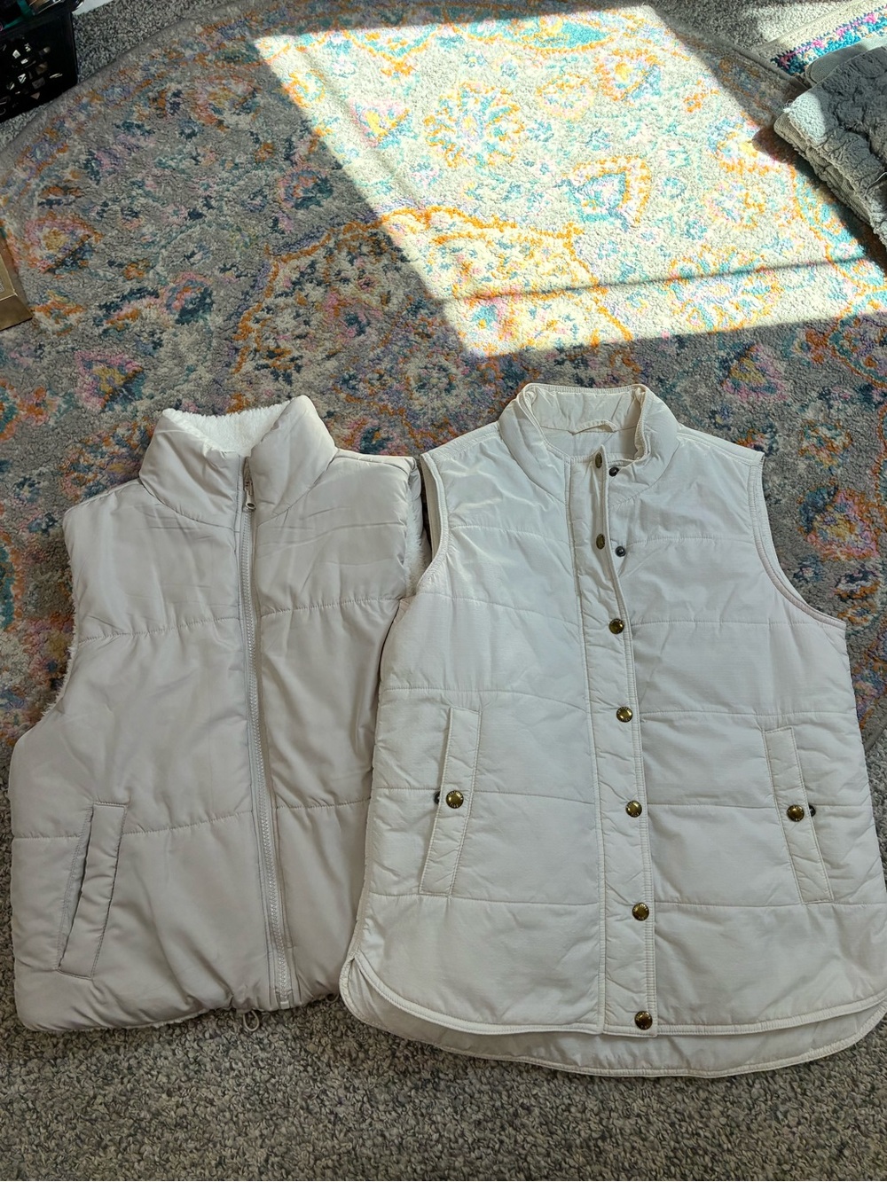 Southern Tide & crop style fleece lined Women's Cream Quilted Vests Duo